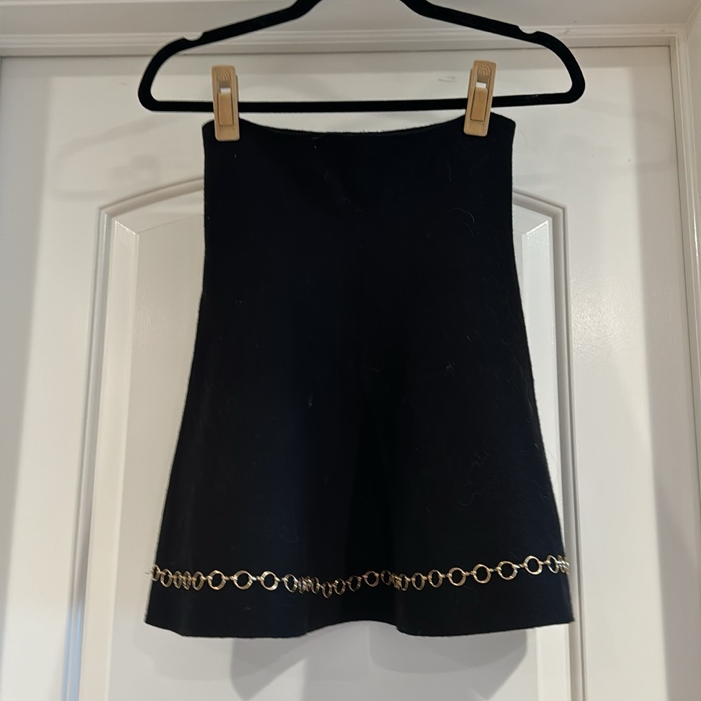 ZARA Black Mini Skirt with Gold Chain Detail size Small